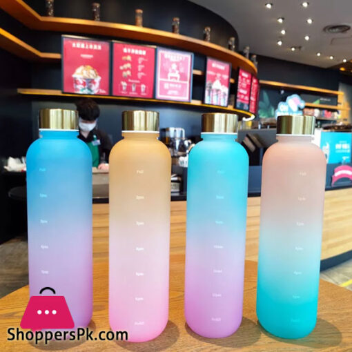 Sport Water Bottle Rainbow Plastic Frosted Non-toxic Time Drinking Bottles for Fitness Yoga Outdoor Portable Drinkware