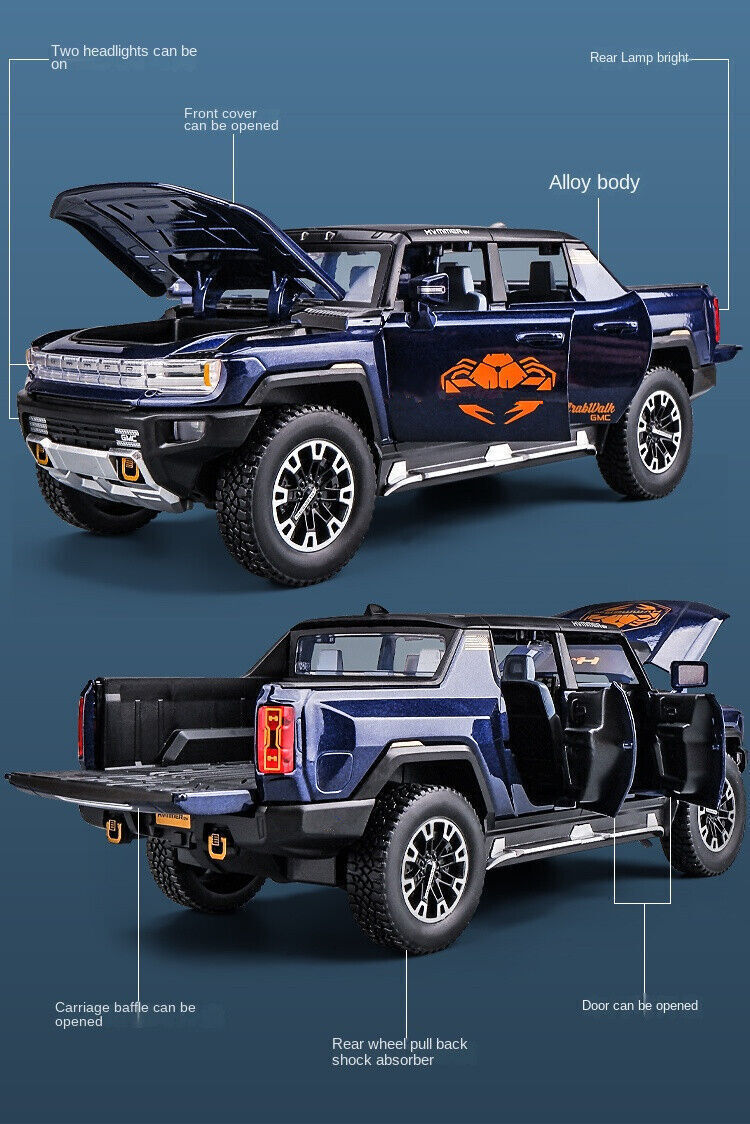 1: 24 Gmc Hummer Ev Suv Alloy Car Model Diecasts Metal Off-Road Vehicles Sound Light Open And Closed Canopy Toy Model Kids Gift