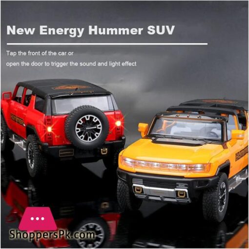 124For GMC Hummer EV SUV Alloy Car Model Diecasts Metal Off Road Vehicles Sound Light Open and Closed Canopy Toy Model Kids Gift Color Yellow Size 2