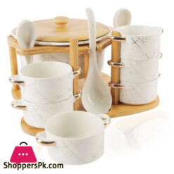 16-Piece Soup Set With Wooden Stand - White