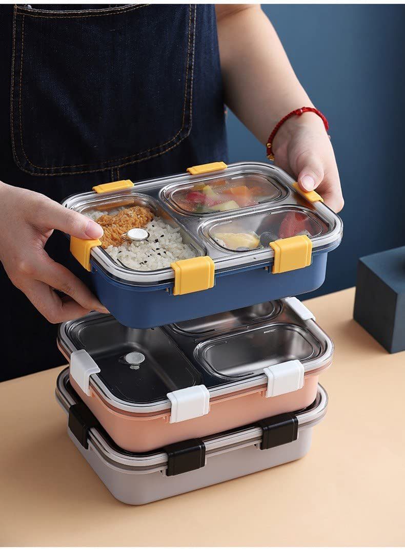 3 Compartment Stainless Steel Lunch Boxes With Removable Inner Plate Reusable Microwave Freezer Safe Food Containers For Adults And Kids Multicolor
