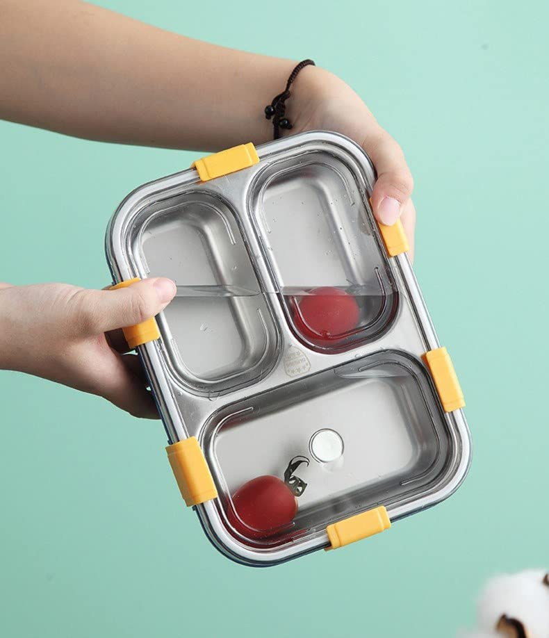 3 Compartment Stainless Steel Lunch Boxes With Removable Inner Plate Reusable Microwave Freezer Safe Food Containers For Adults And Kids Multicolor