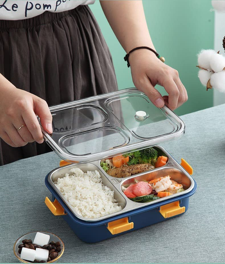 3 Compartment Stainless Steel Lunch Boxes With Removable Inner Plate Reusable Microwave Freezer Safe Food Containers For Adults And Kids Multicolor