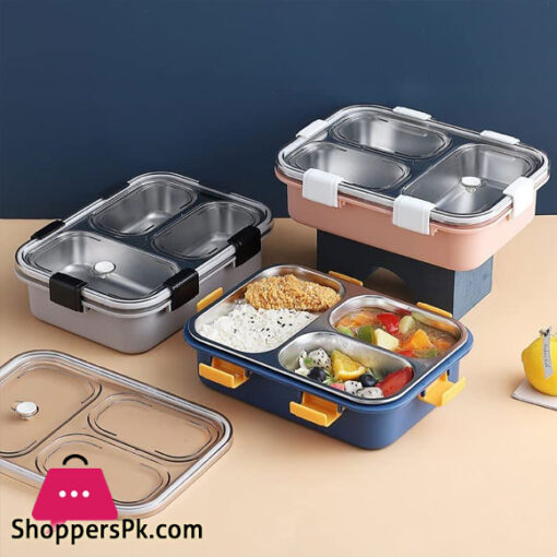 3 Compartment Stainless Steel Lunch Boxes with Removable Inner Plate Reusable Microwave Freezer Safe Food Containers for Adults and Kids Multicolor