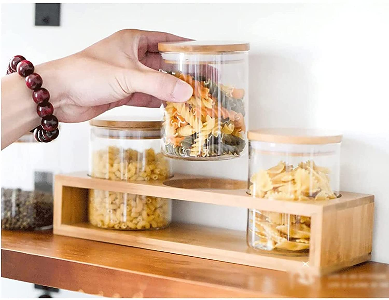 3-Pcs Condiments Rack With Airtight Glass Jars 320 Ml