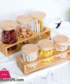 3-Pcs Condiments Rack with Airtight Glass Jars 320 ml