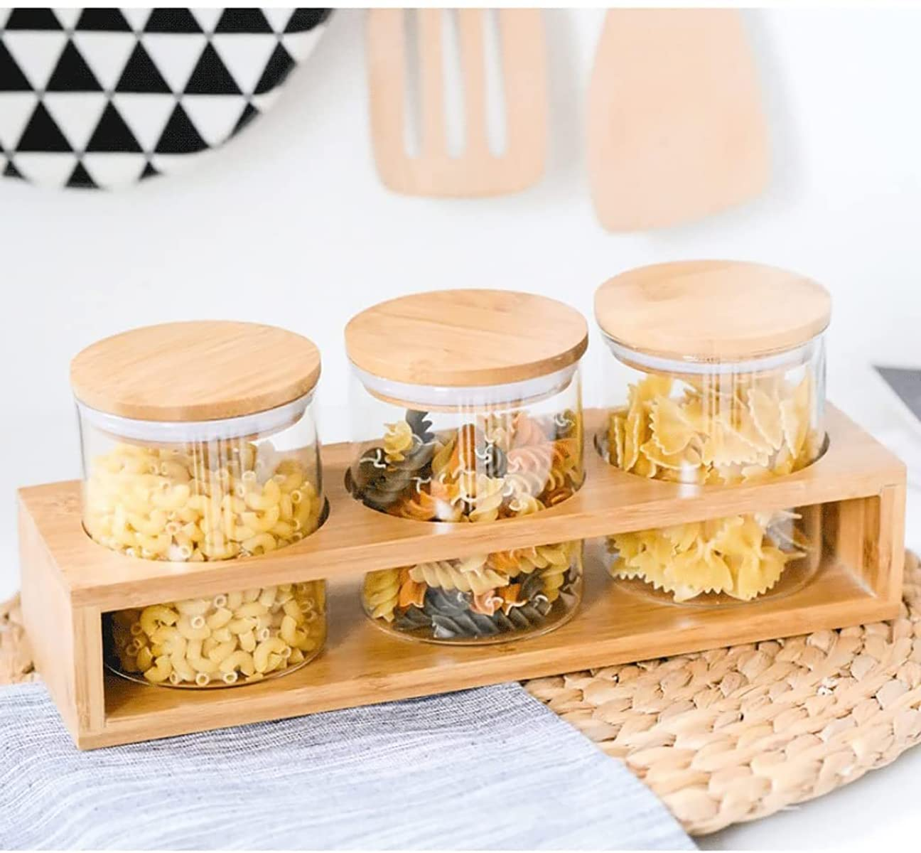 3-Pcs Condiments Rack With Airtight Glass Jars 320 Ml