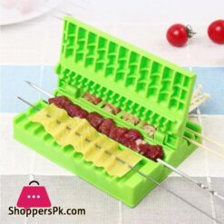 BBQ String Artifact Fast Effortless Non stick Removable Easy Cleaning Barbecue Plastic Double Wolf Teeth Skewer Box for Camping