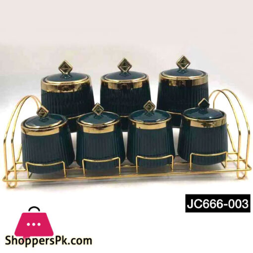 Ceramic Spice Jar Set Gold Stand - JC666-003
