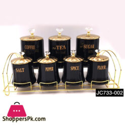 Ceramic Spice Jar Set Gold Rim With Diamond Top Design Gold Stand - JC733-002