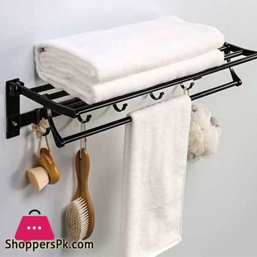Folding Movable Bath Towel Bars Space Aluminum Organizer Hanger Bathroom Towel Rack Holder Storage Shelf Hook