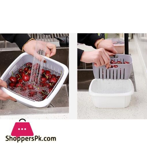 bellylady Double Tier Storage Box with Lid Household Refrigerator Fruit Vegetable Drain Basket