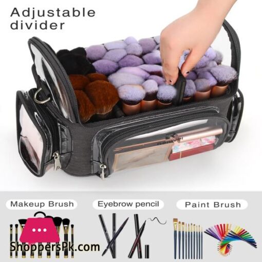 Makeup Case Professional Makeup Bag for Artist Cosmetic Brush Storage Holder Organizer Travel Portable with Adjustable Dividers Medium Clear
