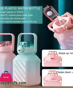 1500ML Large Cute Water Bottle with Straw Square Kawaii Water Bottles Portable Big Belly Drinking Water Bottle with Three Dimensional Sticker Sports Bottle for Girls Kids Adult for Gym School Outdoor