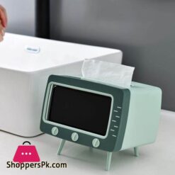 Tv Tissue Box Mobile Phone Stand Desktop Tissue Napkin Holder Case Green