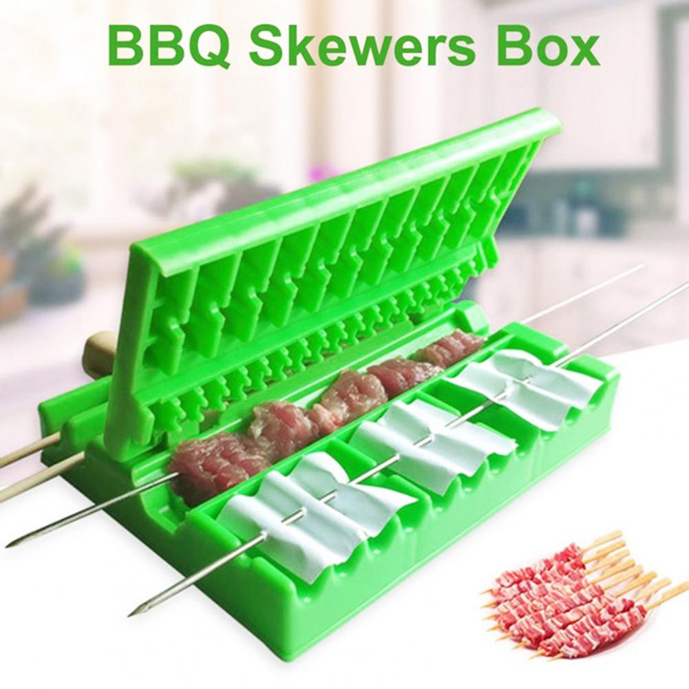Bbq String Artifact Fast Effortless Non Stick Removable Easy Cleaning Barbecue Plastic Double Wolf Teeth Skewer Box For Camping