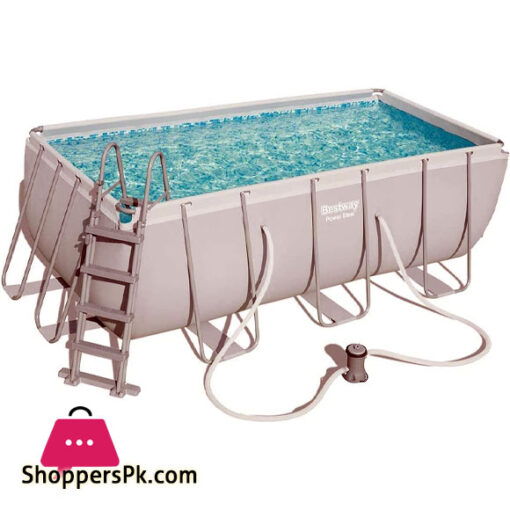 Bestway Power Steel Pool - Rectangular Off-Earth Pool 412x201x122 cm Filtering Pump, Chemconnect Ladder and Doser Included - 56456