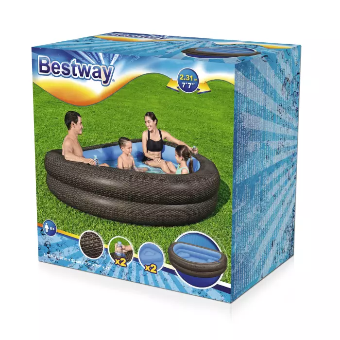 Bestway Rattan Look Chocolate Brown Truprint Family Pool 231 X 178 X 53 Cm