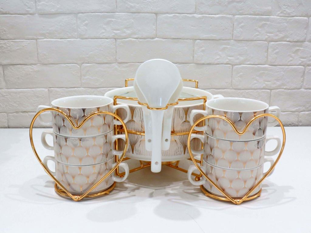 Brilliant Ceramic Soup Set With Candle Stand 16 Piece - Br4040