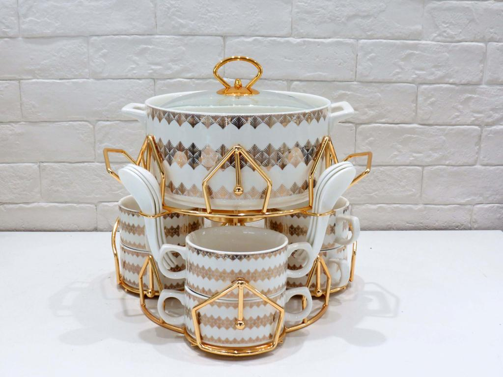 Brilliant Ceramic Soup Set With Candle Stand 16 Piece - Br4041