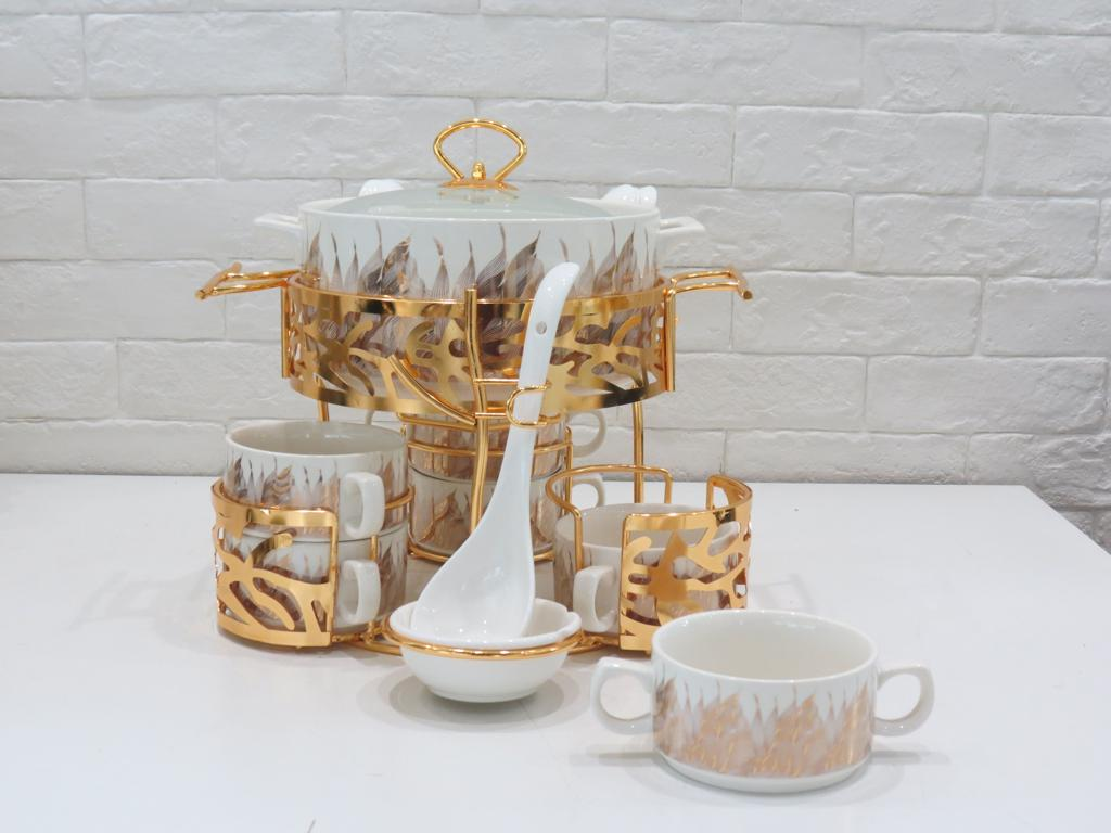 Brilliant Ceramic Soup Set With Candle Stand 17 Piece - Br4045