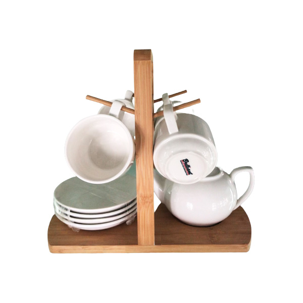 Brilliant Ceramic With Bamboo Stand Tea Set Of 9 Pcs - Br0309