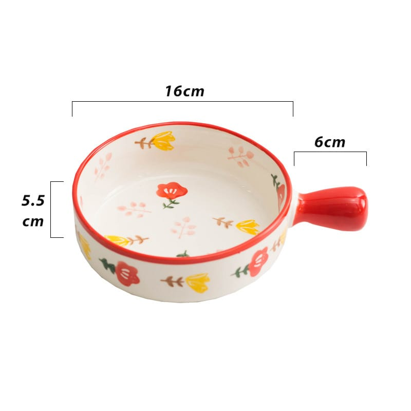 Colorful Round Ceramic Baking Dish With Single Handle Serving Dish