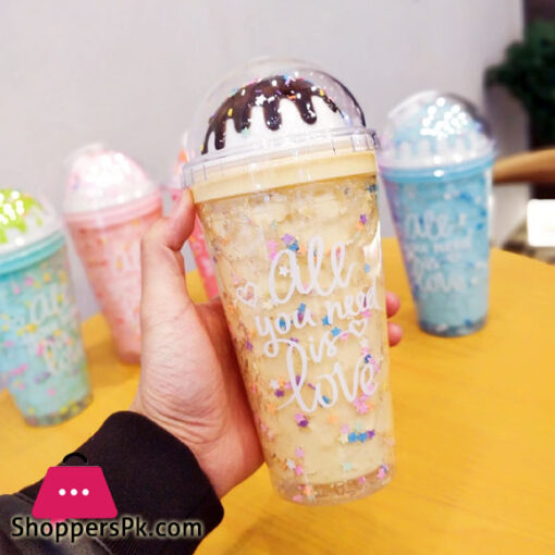 Cute Ice Cream Drinking Cup Straw Plastic Cup Colorful and Fun Design Favorite Gift Bottle for Girls and Kid - 600ML