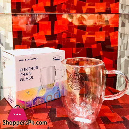 Deli Delisoga 350ml Double Walled Glass High Borosilicate Glass Coffee Mug Milk Cup 1Pcs