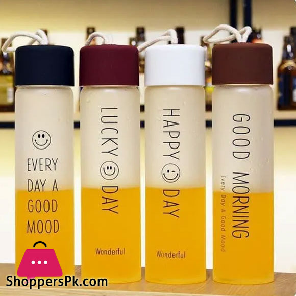 Glass Bottle Happy Day Lucky Day Glass Drinking Bottle 350Ml