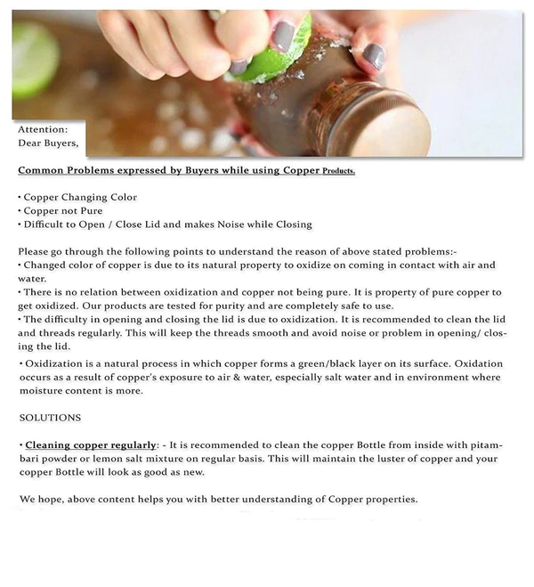 Luxury Design Copper Water Bottle - 800Ml