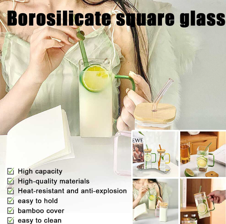 Ice Tea Glass Mug With Wooden Top And Glass Straw Capacity - 450Ml