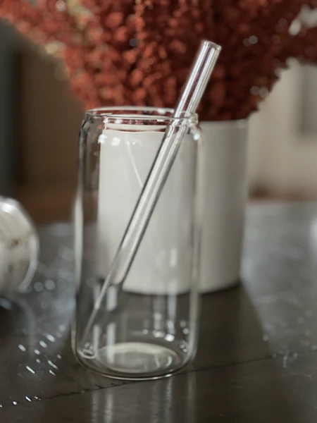 Ice Tea Glass With Glass Straw Acrylic Capacity 500Ml