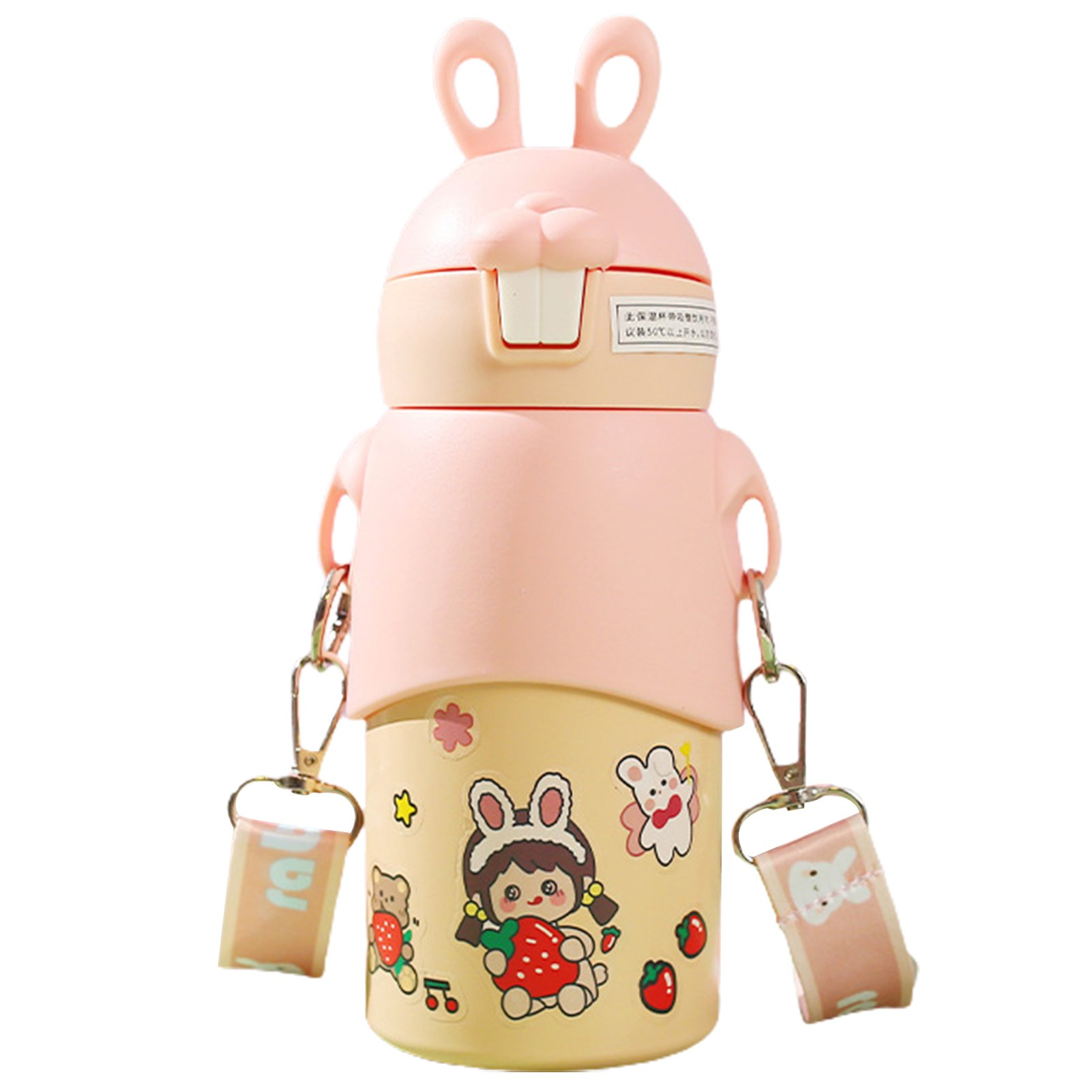 Kid Water Bottle Steel Thermal Cup With Straw Leak Proof Easy To Carry High Capacity Bunny Pattern Vacuum Bottle For School 450Ml - 16Oz