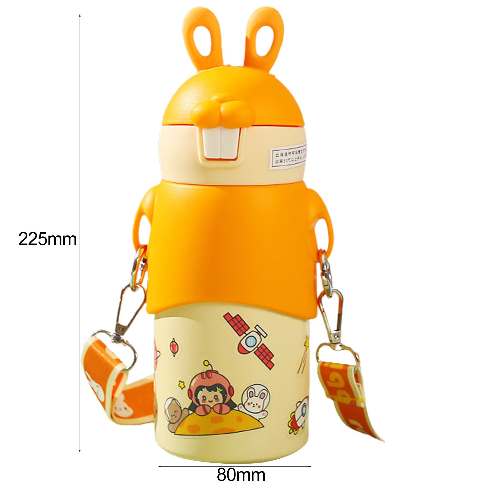 Kid Water Bottle Steel Thermal Cup With Straw Leak Proof Easy To Carry High Capacity Bunny Pattern Vacuum Bottle For School 450Ml - 16Oz