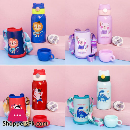 Kids Cartoon Drink Bottles Double Layers Stainless Steel Water Thermos Children Insulated Cups Portable Home School