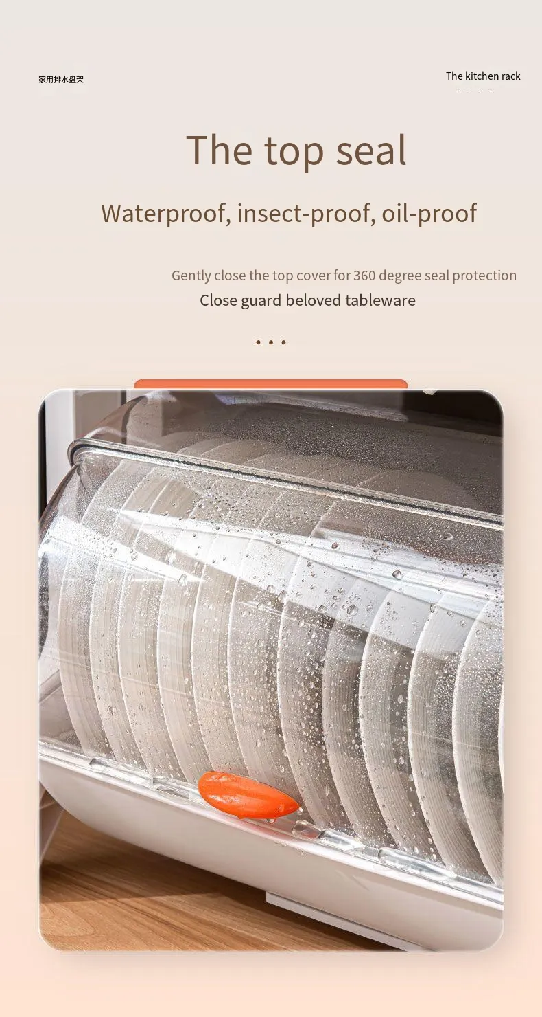 Kitchen With Cover Dustproof Plastic Dish Rack Kitchen Rack Kitchen Storage Rack