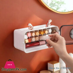 Lipstick Holder Wall Mounted Makeup Lipstick Organizer Bathroom Perfume Jewelry Organizer Dustproof Cosmetics Storage Box