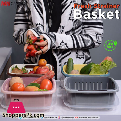 MAXWARE Double Tier Storage Box with Lid Household Refrigerator Fruit Vegetable Drain Basket