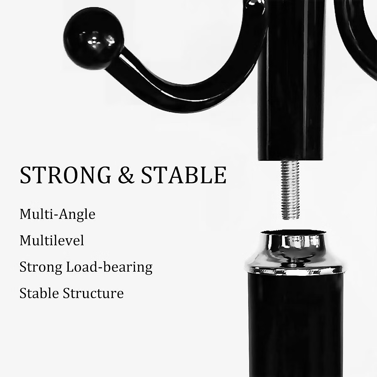 Metal Coat Rack Stand With Natural Marble Base, Free Standing Hall Tree With 12 Hooks For Hanging Scarf Bag Jacket Home Entry-Way Hat Hanger Organizer Black