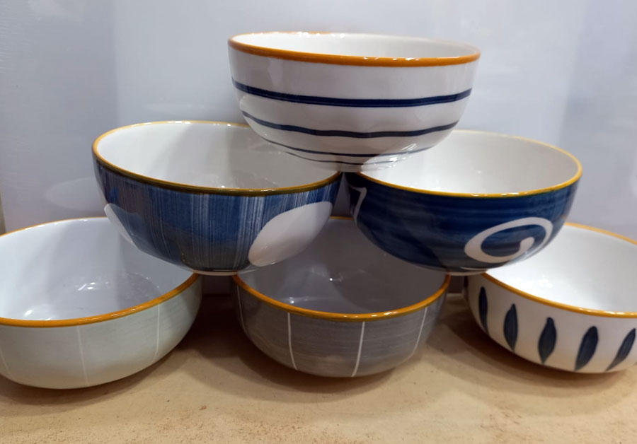 Porcelain Soup Bowls Pack Of 4 (8.5 Oz) - Creative Abstract Shape Art Design Soup Bowl Multi-Design