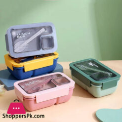 STNC Plastic Rectangular Sealed Lunch Box with Chopsticks & Spoon 850ML NC030815