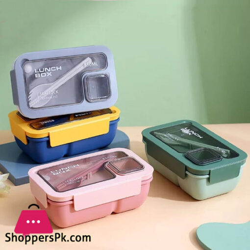 STNC Plastic Rectangular Sealed Lunch Box with Chopsticks & Spoon 850ML NC030815