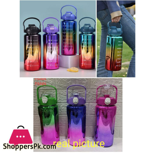 Water Bottle Pastel Color Handle & Straw BPA Free 2 Liter
