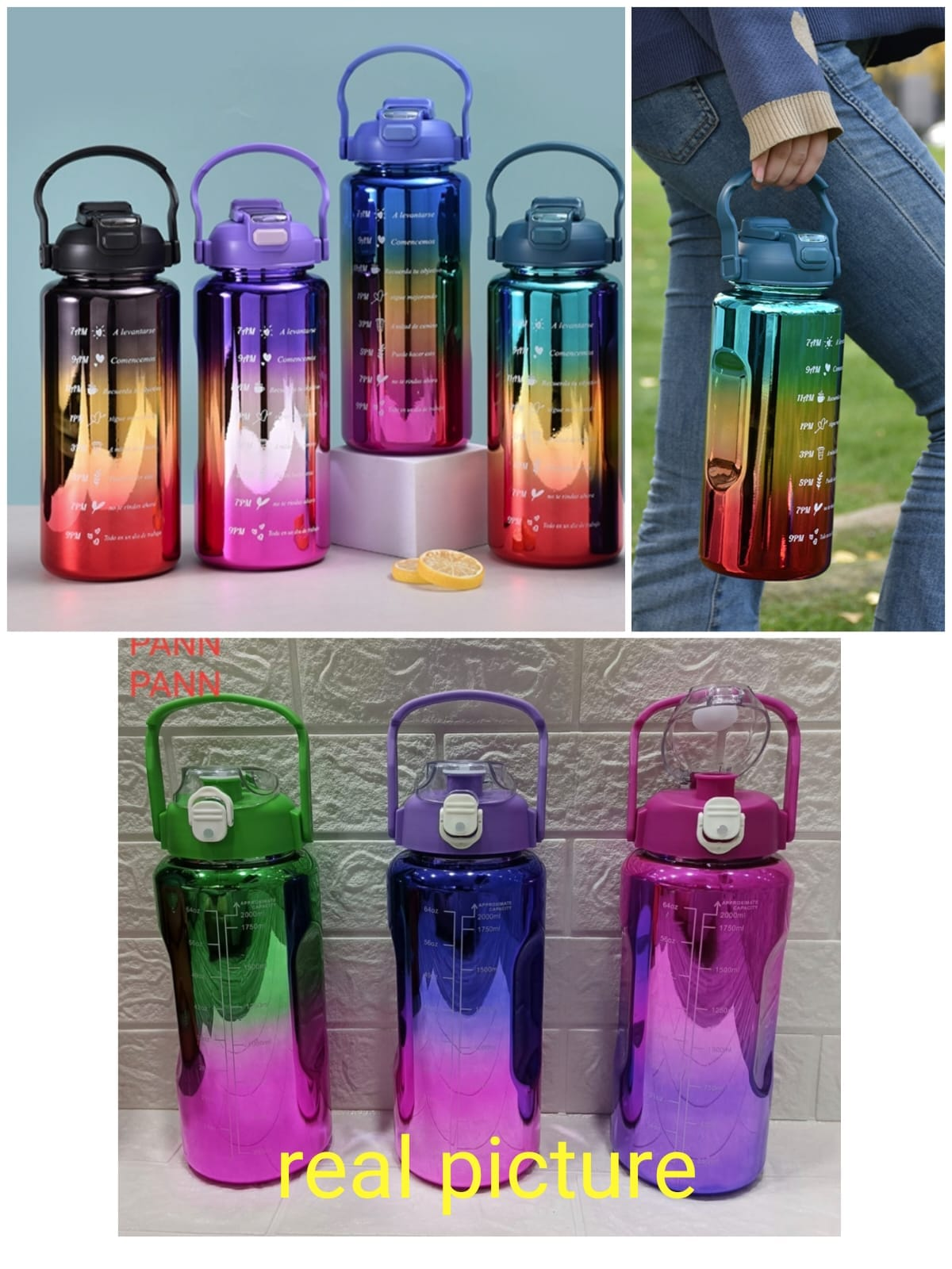 Water Bottle Pastel Color Handle &Amp; Straw Bpa Free 2 Liter