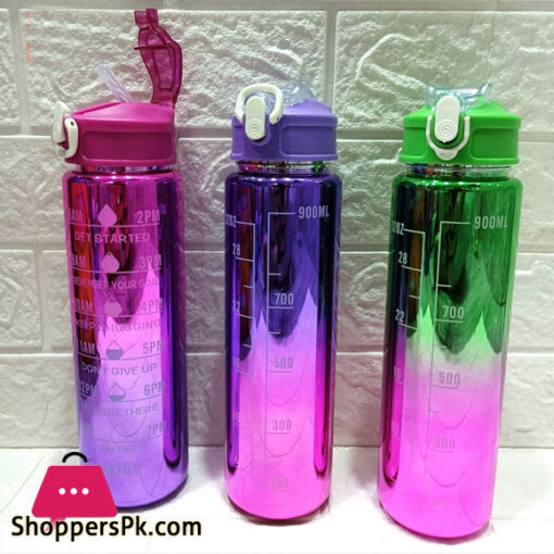 Water Bottle Pastel Color with Time Marker & Straw BPA Free 900ML