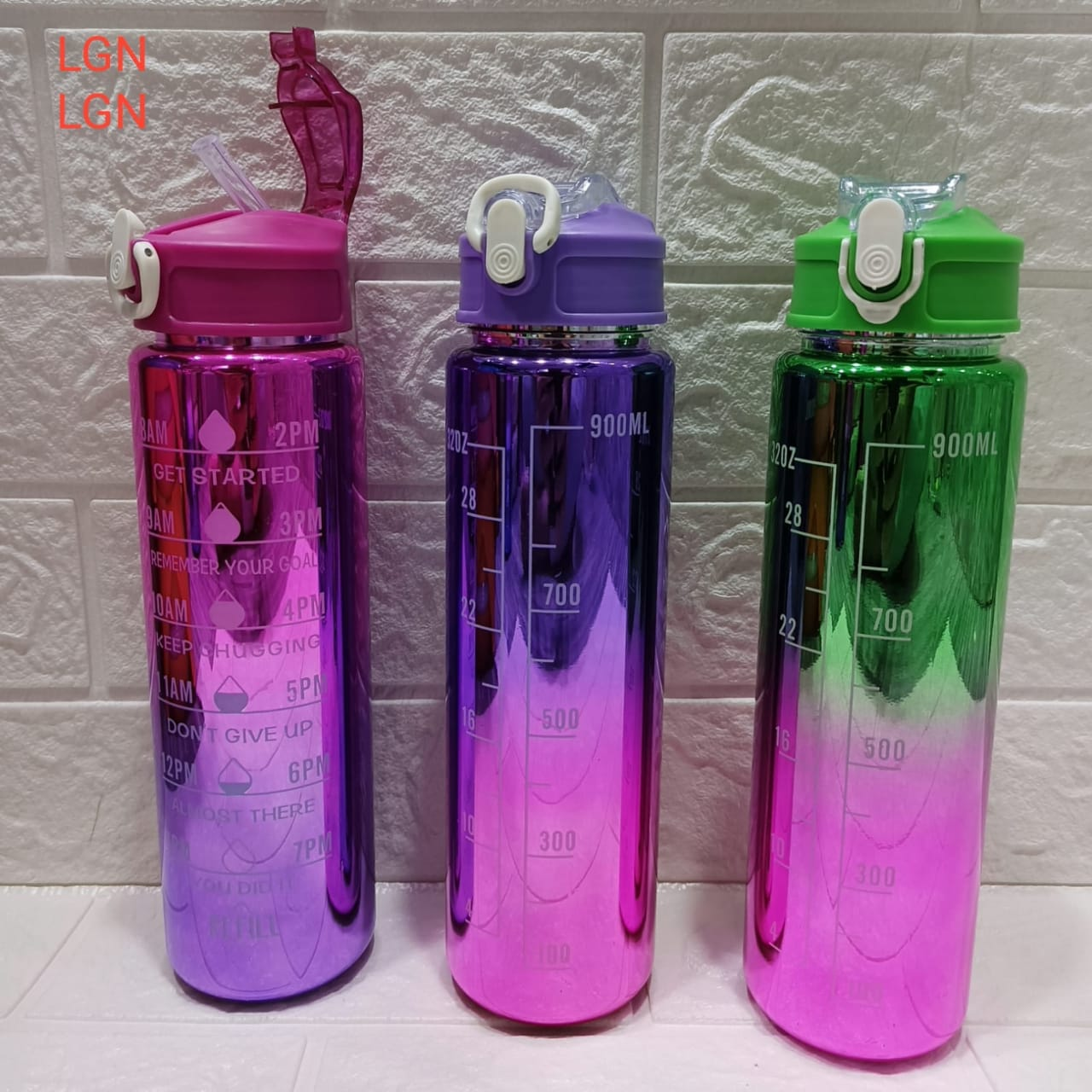 Water Bottle Pastel Color With Time Marker &Amp; Straw Bpa Free 900Ml