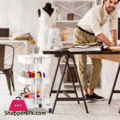 Furninxs 3 Tier Rolling Cart With Wheels Metal Utility Cart With Handle Rolling Storage Organizer Trolley Cart For Kitchen Office Home School White