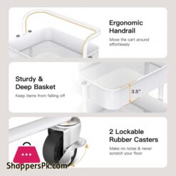 Furninxs 3 Tier Rolling Cart With Wheels Metal Utility Cart With Handle Rolling Storage Organizer Trolley Cart For Kitchen Office Home School White