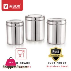 Ivbox 3Pcs Stainless Steel Deep Dabba Container Storage Box With Top See Through Lid Silver